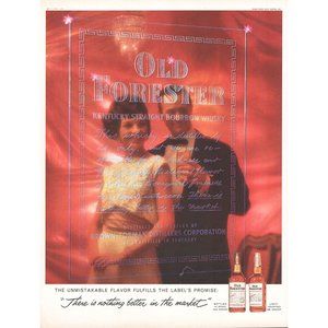 1961 Old Forester Kentucky Bourbon Vintage Print Ad Formal Gown Tuxedo Wall Art